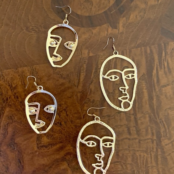 avant garde modern art funky face earrings 2 pairs - Picture 3 of 5